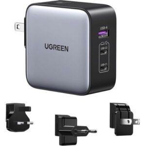 UGREEN 65W 3-Port GaN Fast Charger with Interchangeable UK/US/EU Plugs - CD296 (UG-90409)