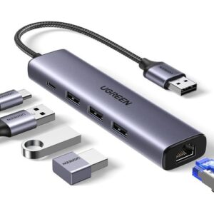 UGREEN USB 3.0 to Ethernet Adapter, 5 in 1 Multiport Hub, SKU-60554